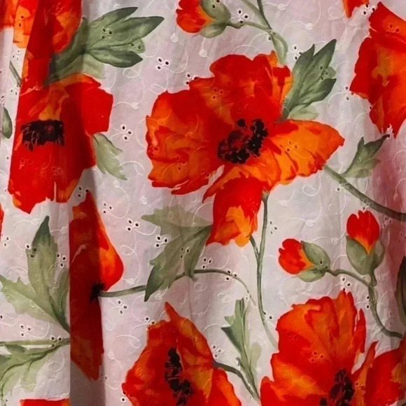 EUC Red Floral Sag Harbor Flare Skirt Cotton Eyelet Darling Sz 8p Spring Summer - Picture 3 of 5